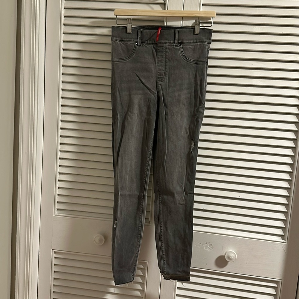 SPANX Jeans Distressed Ankle Skinny Regular Raw Hem Gray Sz M